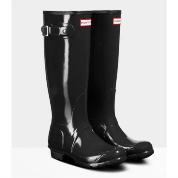 Hunter Original Tour Gloss Boots  Black  NWT Size 5 - Picture 2 of 5